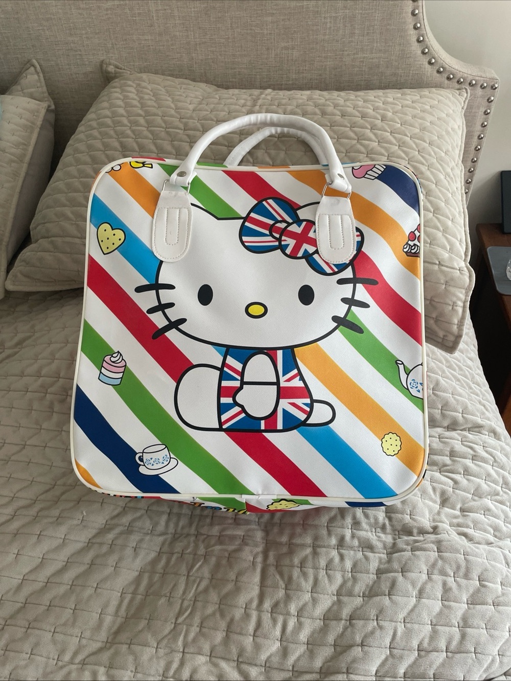Hello Kitty Rainbow Stripe Travel Carry Bag with UK Bow large